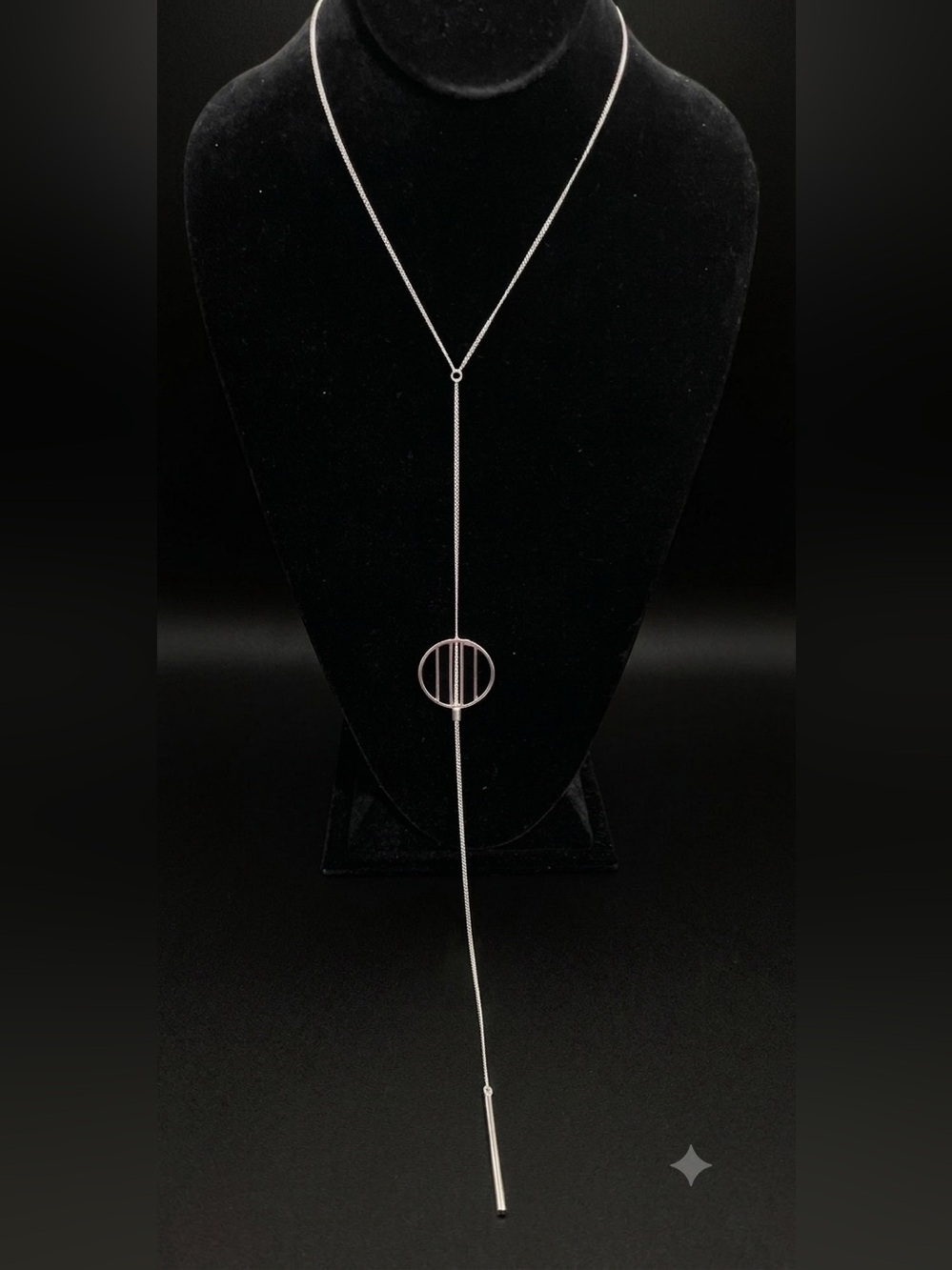 Jenny Bird Silver Colour Necklace with Circular Black Bar Pendant